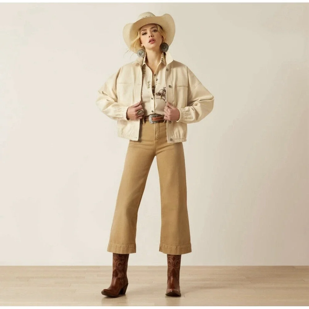 Ariat Robyn Jacket Women's Small Beige Boxy Fit Oversized Western Barn Style - Picture 3 of 11